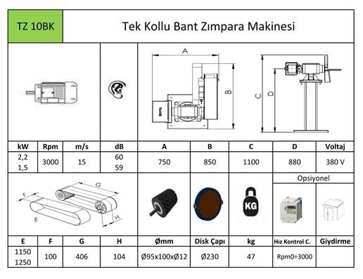 Bant Zımpara Makinası TZ10/BK Tek Kollu
