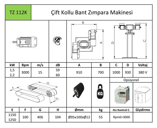 Bant Zımpara Makinası TZ11/2K Çift Kollu