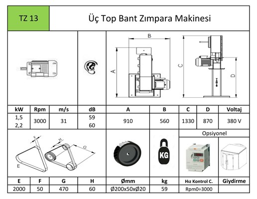 Bant Zımpara Makinası Üç Top-TZ13