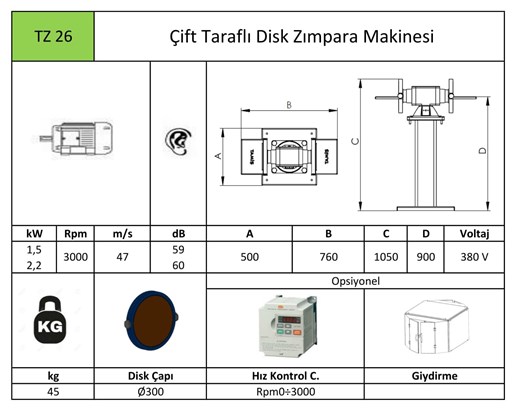 Disk Zımpara Makinası Çift Taraflı TZ26