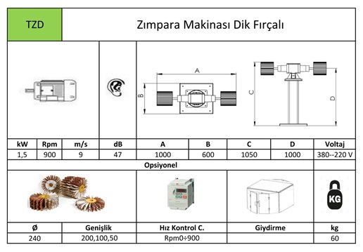 Zımpara Makinası Dik Fırçalı TZD