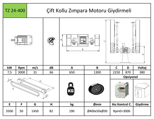 Çift Kollu Zımpara Motoru TZ24-400 Giydirmeli