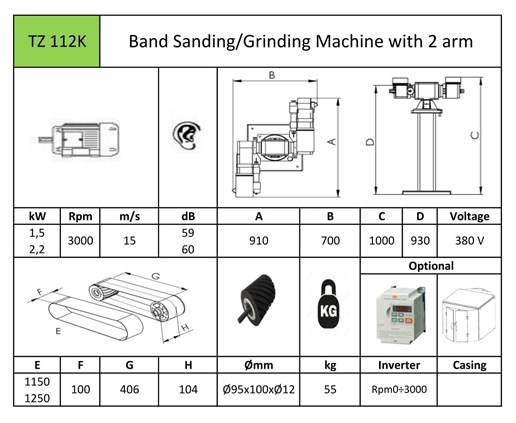 Band Sanding/Grinding Machine with 2 arm - TZ11/2K