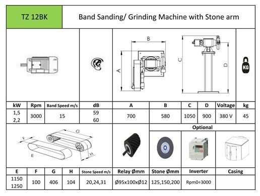 Band Sanding/ Grinding Machine with Stone arm TZ12/BK