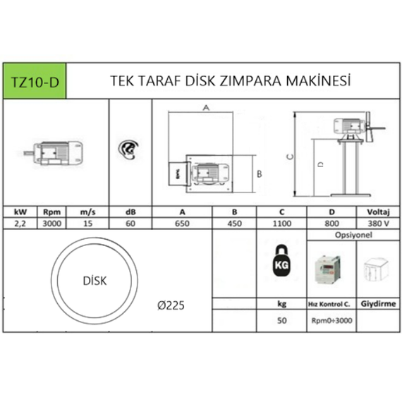 Tek Taraf Disk Zımpara Makinesi TZ10-D